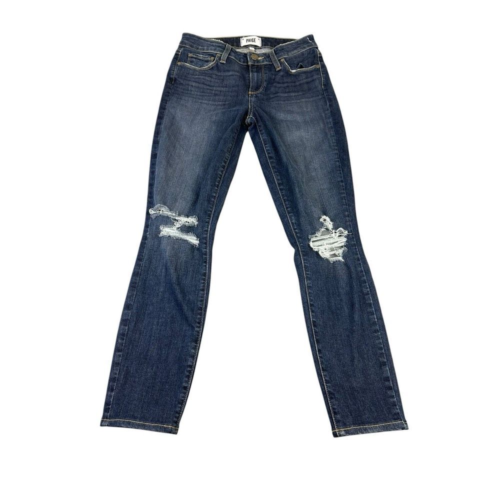 PAIGE Verdugo Crop Jeans Women's Size‎ 27X27 Dark Wash Distressed Stretch